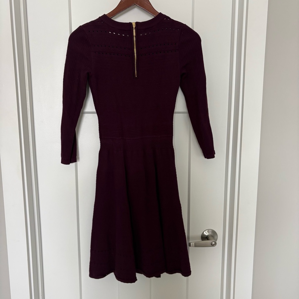 Eliza J Rich Fit and Flare Sweater Dress Burgundy Long Sleeve - XS - Picture 8 of 11